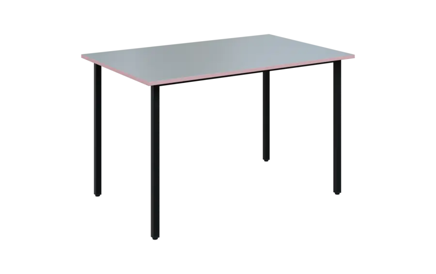 JSB 120N Jídelní stůl 1200 x 800 mm, deska šedá s hranou pastelově růžová / podnož černá